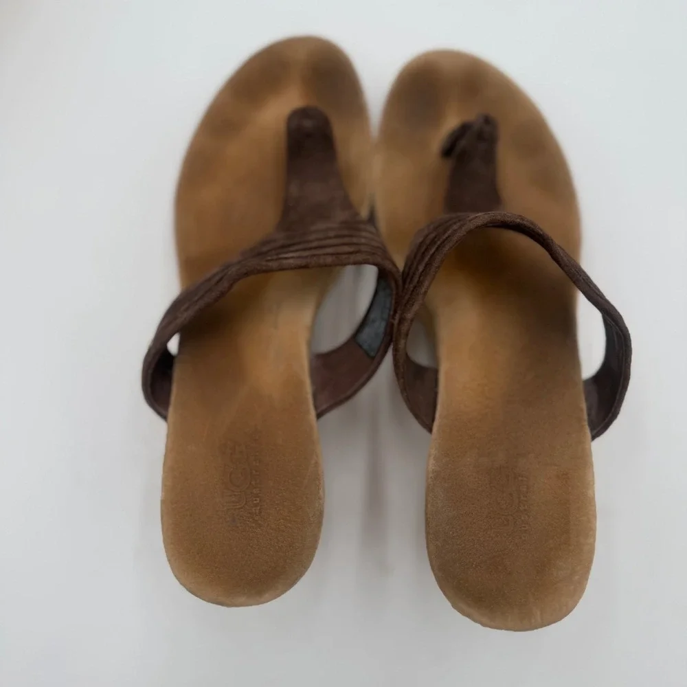 UGG Zamora Suede Woven Platform Thong Wedge Espadrille Sandals Size 7 Brown - Picture 5 of 7